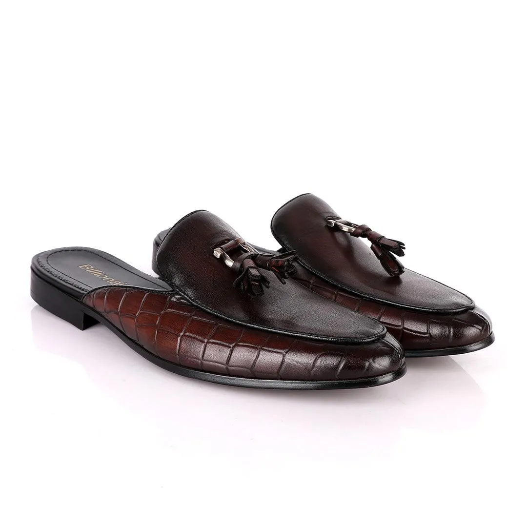 Billionaire Couture Tassel Croc Coffee Mole Leather Shoe