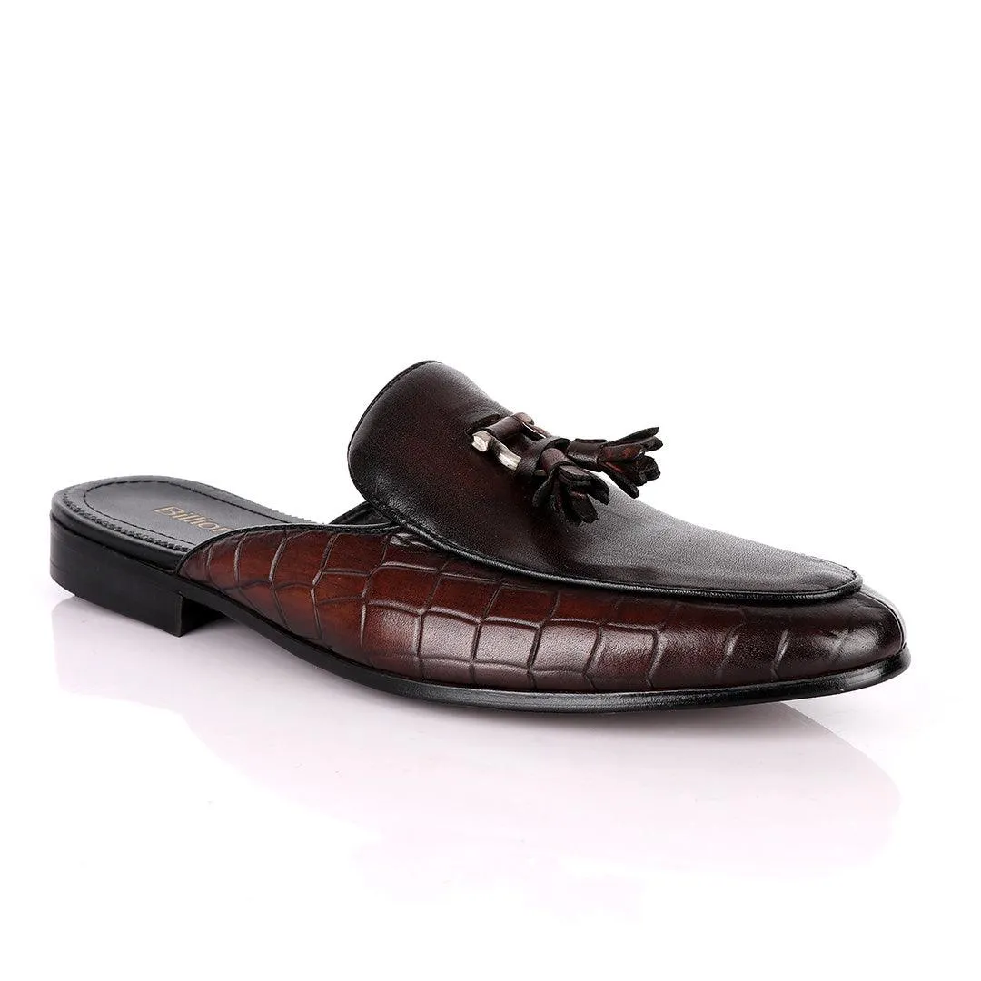 Billionaire Couture Tassel Croc Coffee Mole Leather Shoe