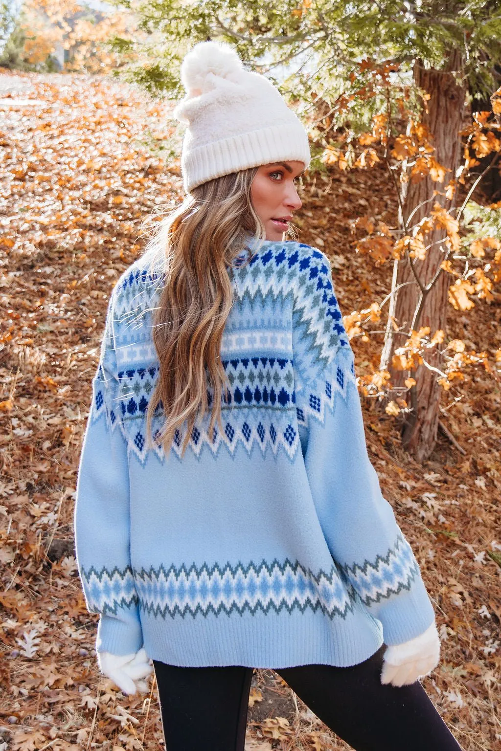 Blue Aztec Print Pullover Sweater