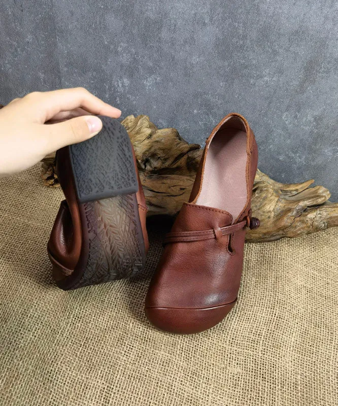 Brown Flat Feet Shoes Cowhide Leather Fashion Buckle Strap Flat Shoes LC0536