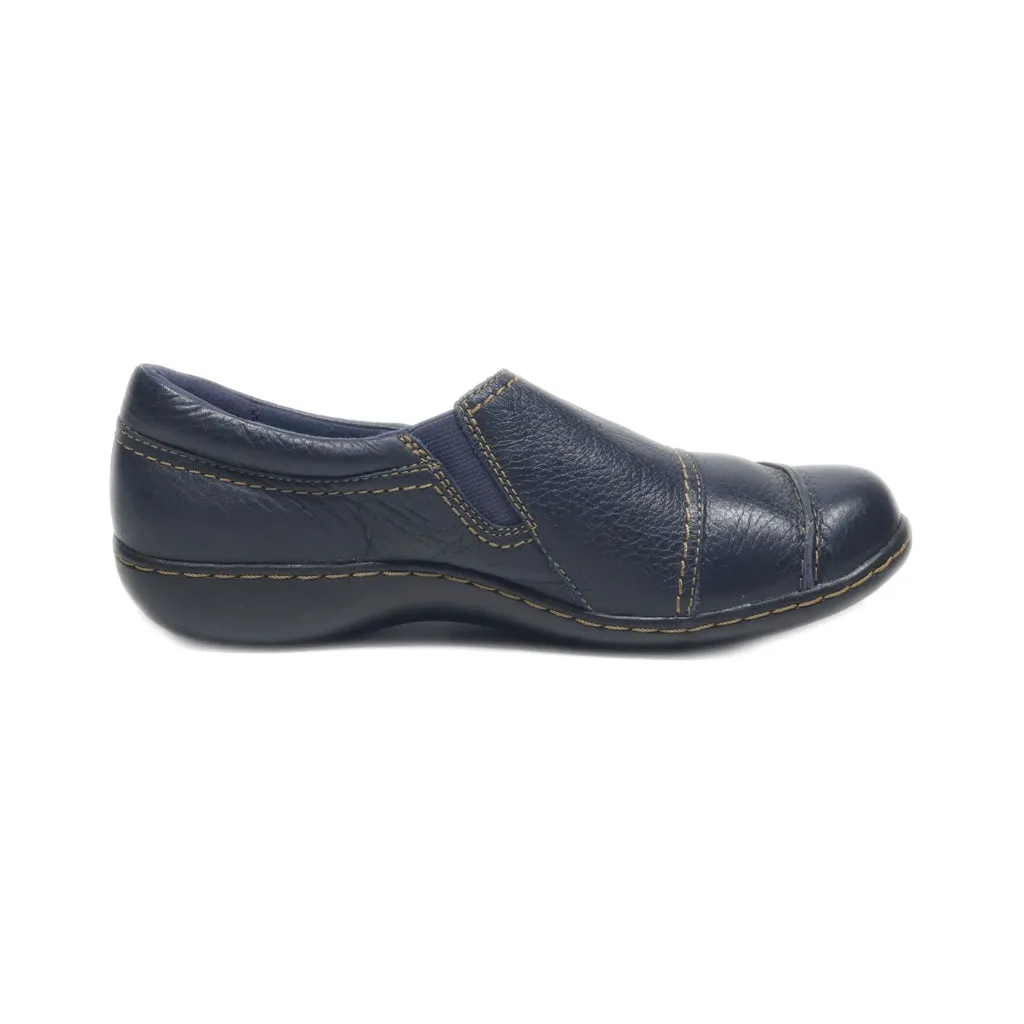 Clarks Flat Shoes Leather Blue Colour For Women