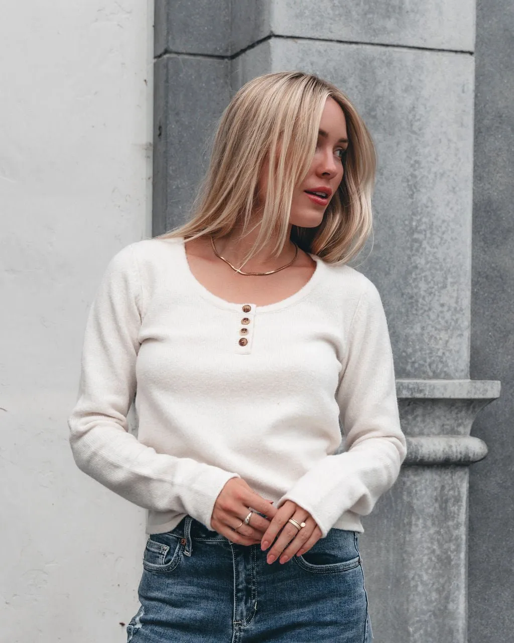 Cozy Brushed Button Up Sweater - Cream - FINAL SALE