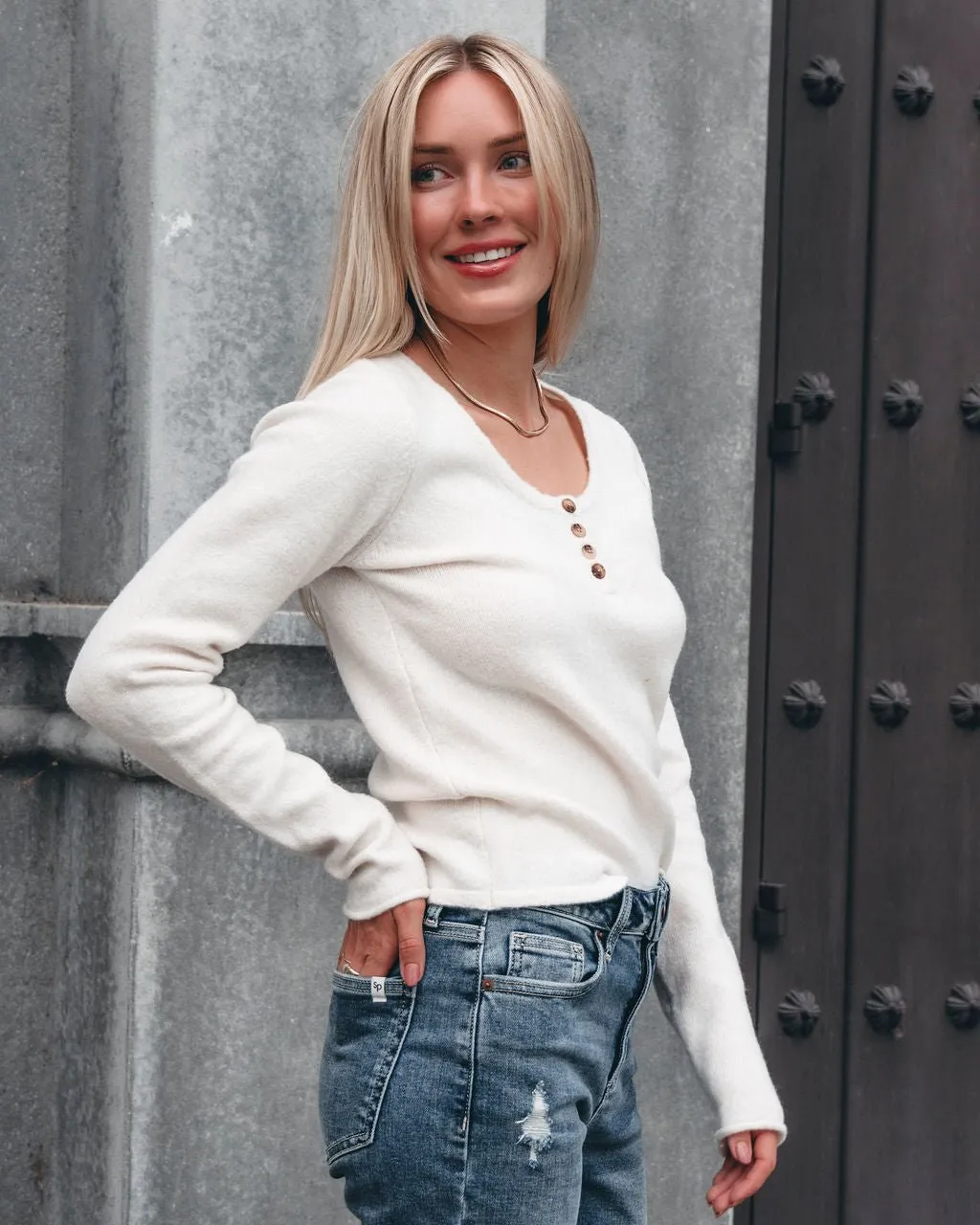 Cozy Brushed Button Up Sweater - Cream - FINAL SALE