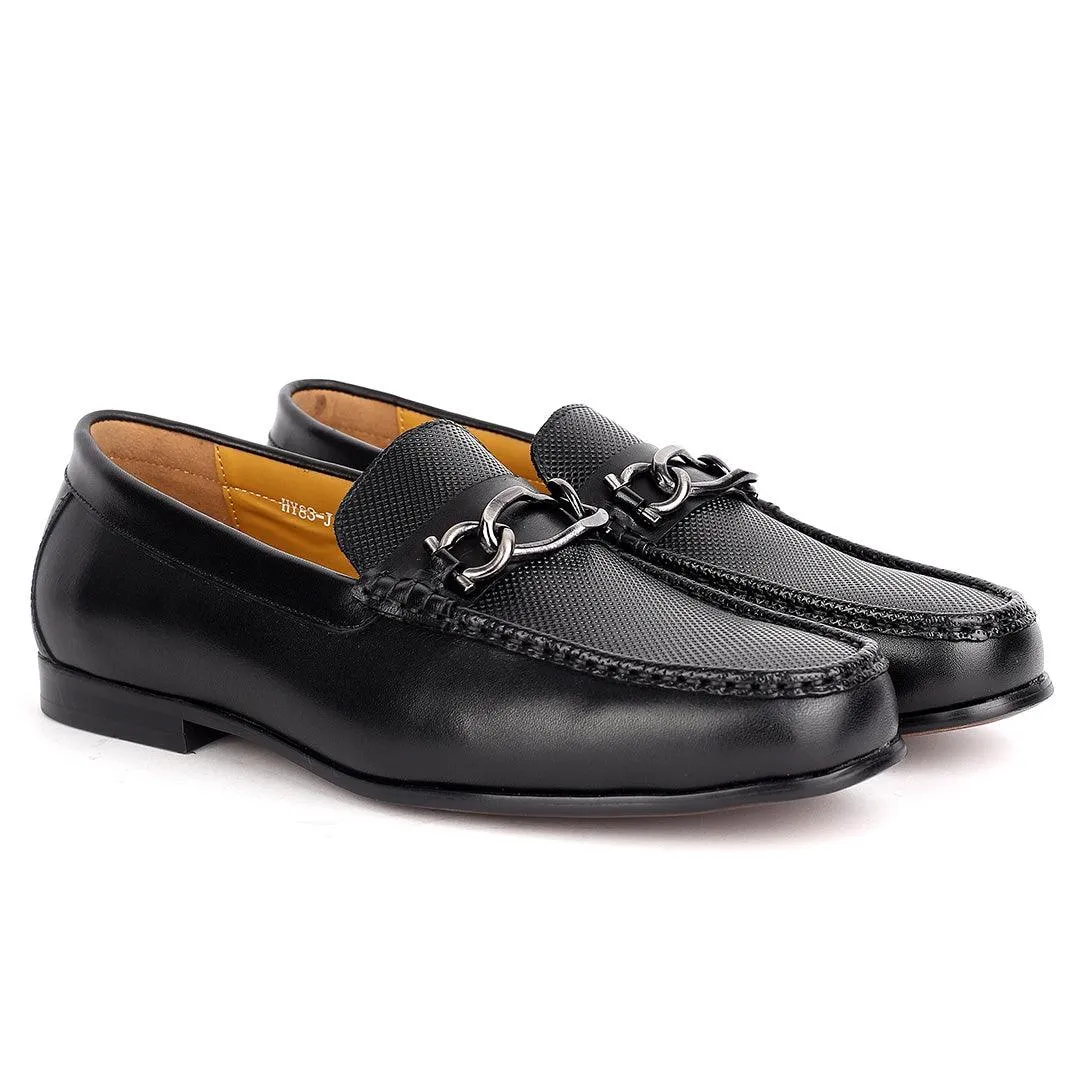 J.M Weston Men's Solid Black Loafers Shoe with Mini Woven Design