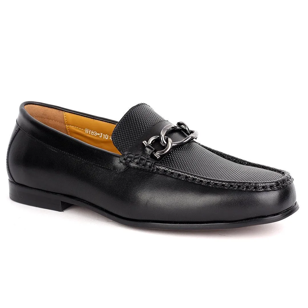 J.M Weston Men's Solid Black Loafers Shoe with Mini Woven Design