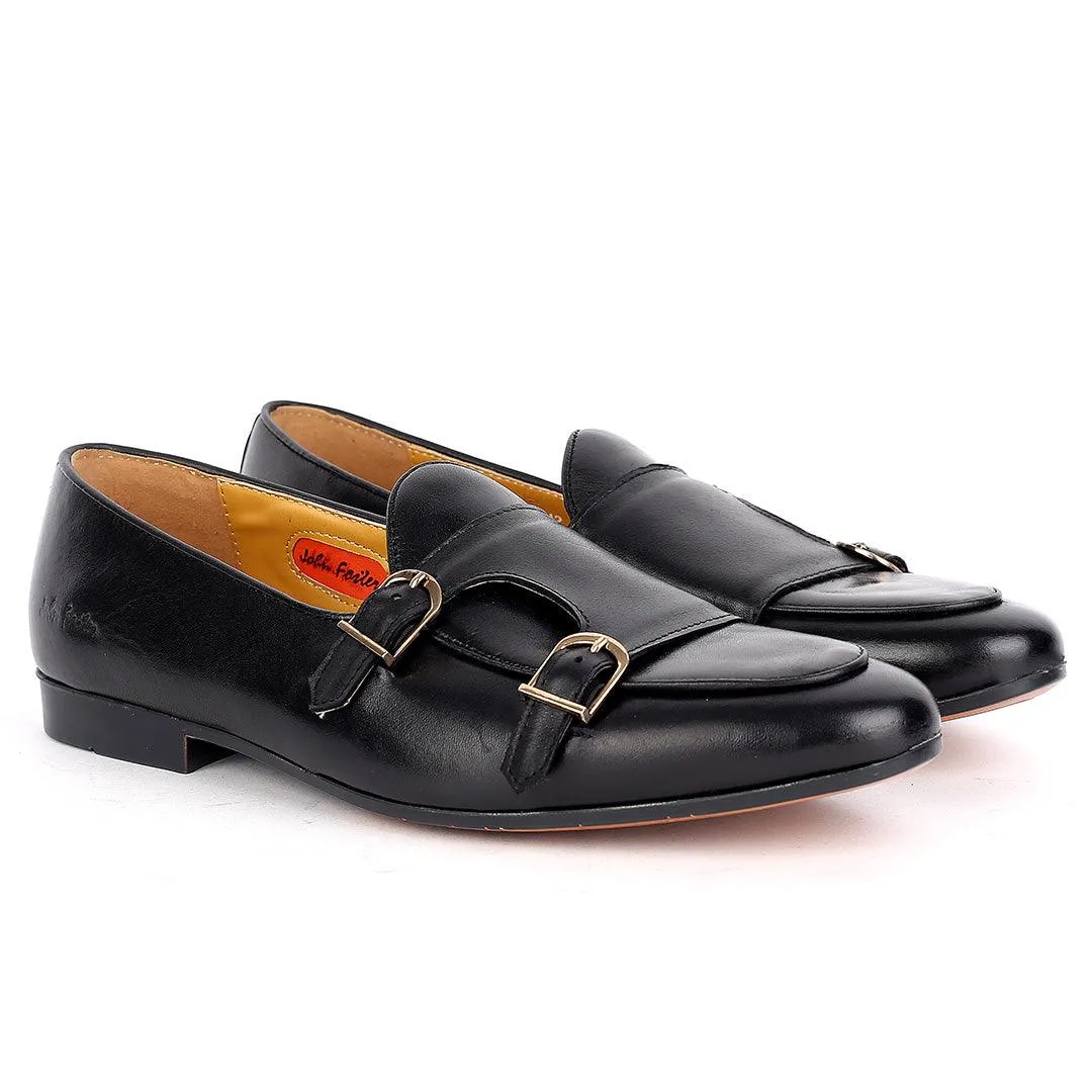 John Foster Black Leather With Monk Strap Side Buckle  Shoe