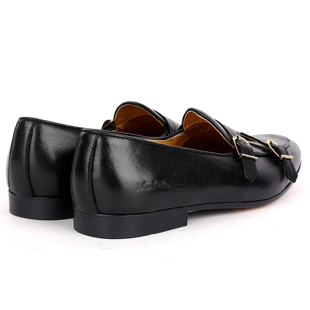 John Foster Black Leather With Monk Strap Side Buckle  Shoe