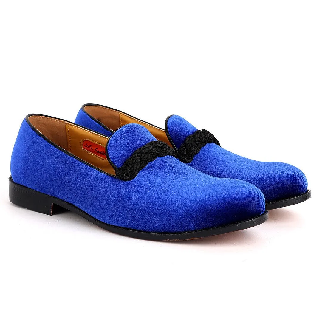 John Foster Twisted Woven Strap Blue Suede Leather Men's Shoe