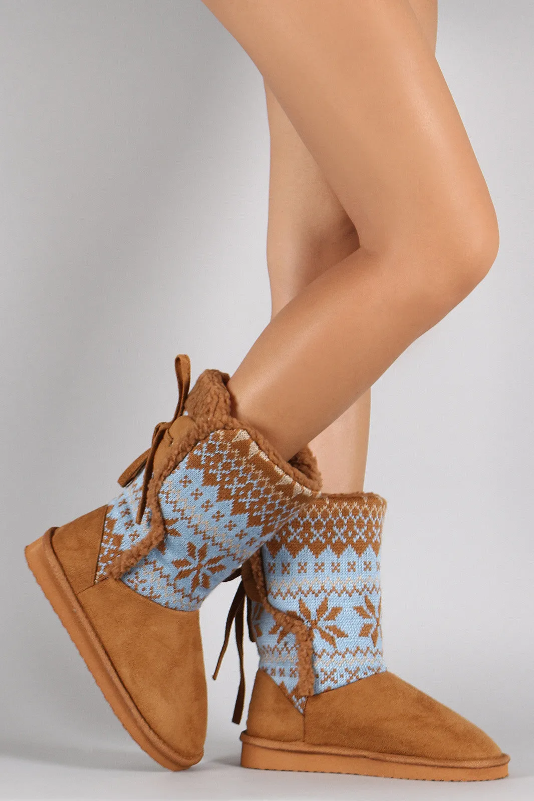 Sharling Snowflake Pattern Sweater Shaft Mid Calf Flat Boots