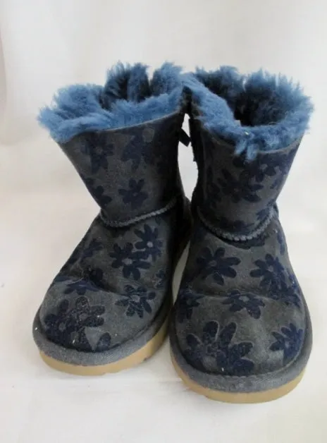 Toddler Kids UGG 1091969T MINI BAILEY BOW FLOWERS SUEDE Boot 11 BLUE Girls