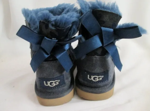 Toddler Kids UGG 1091969T MINI BAILEY BOW FLOWERS SUEDE Boot 11 BLUE Girls