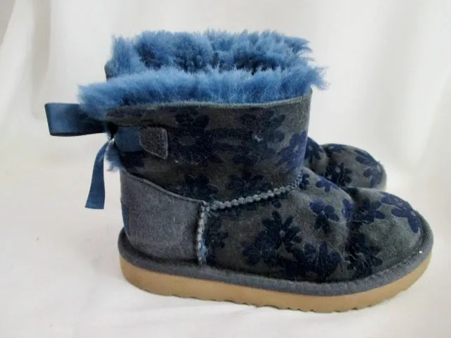 Toddler Kids UGG 1091969T MINI BAILEY BOW FLOWERS SUEDE Boot 11 BLUE Girls