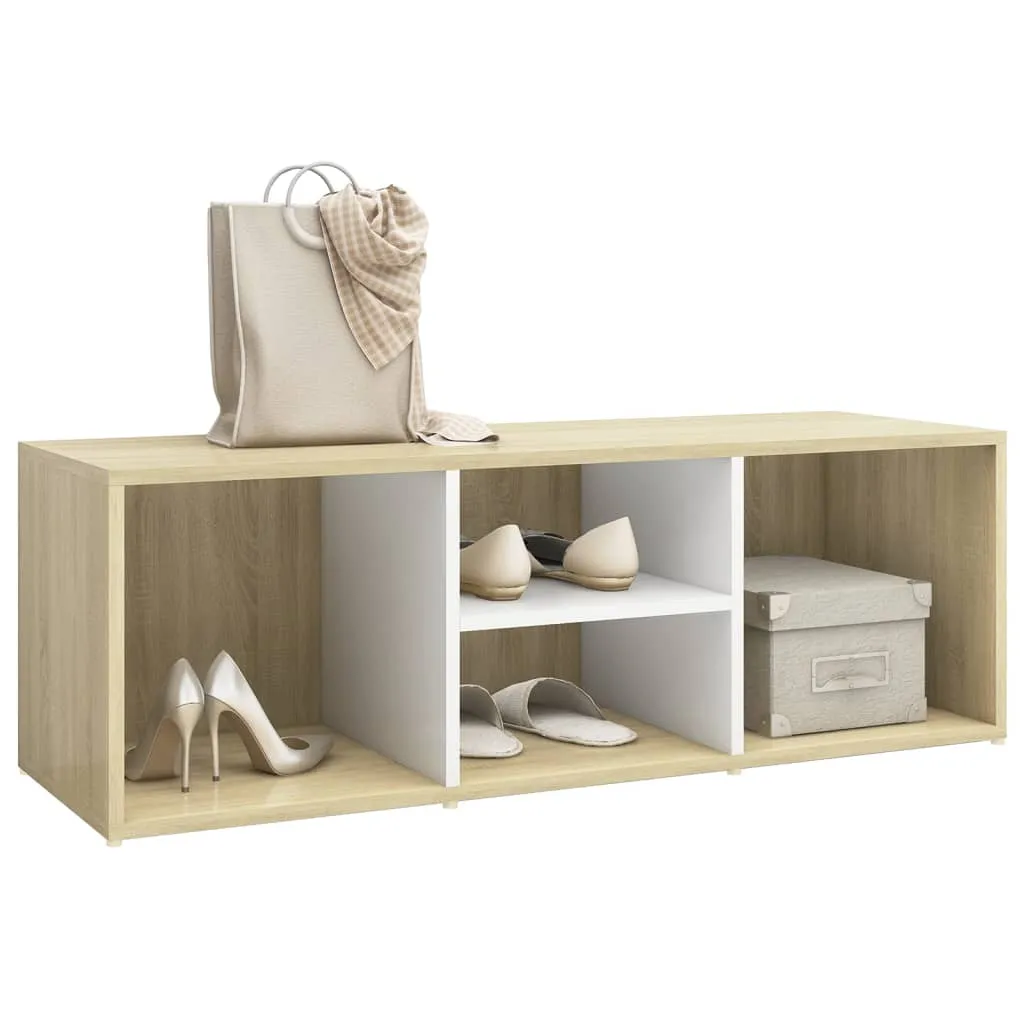 vidaXL Shoe Storage Bench White and Sonoma Oak 105x35x35 cm Engineered Wood