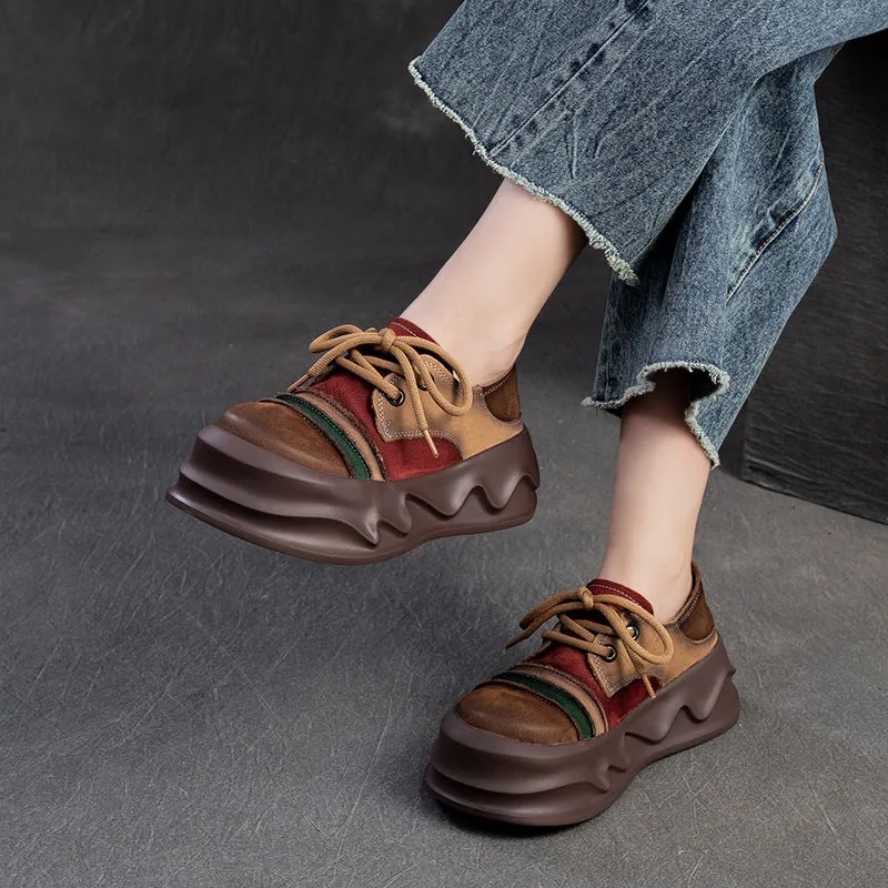 Women Retro  Leather Lightweight Platform Casual Shoes